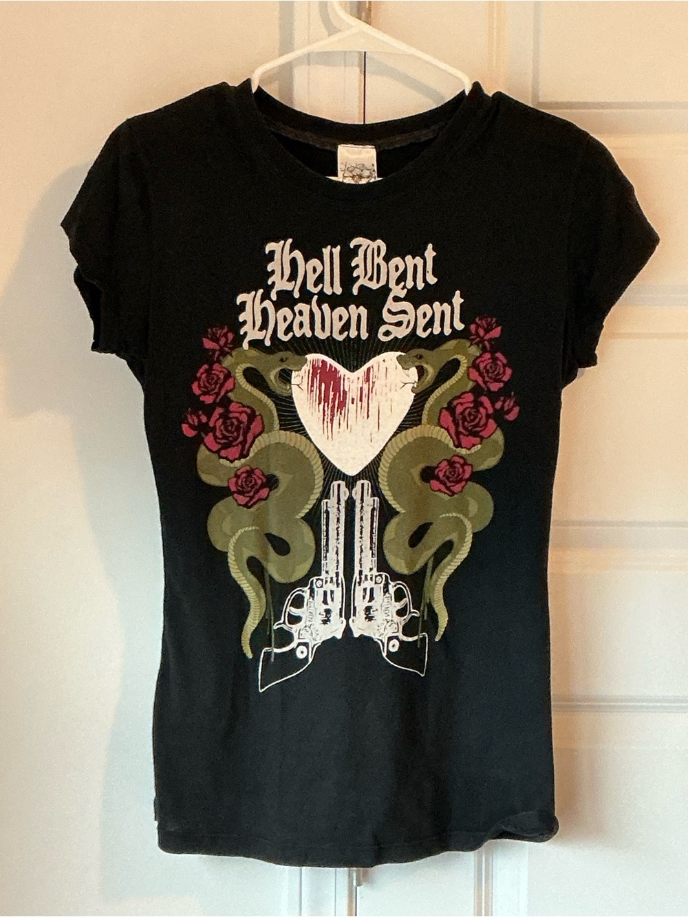 Crash & Burn Black Graphic 'Hell Bent Heaven Sent' Tee with Red Roses